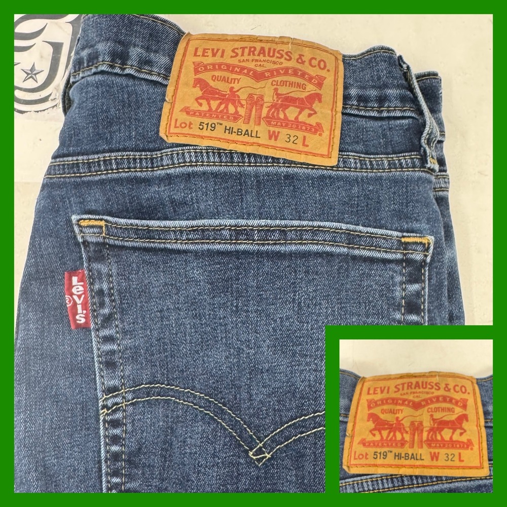 Levi's 519 Hi-Ball Jeans Mens 32x30 Dark Blue Skinny‎ Tapered Stretch Denim